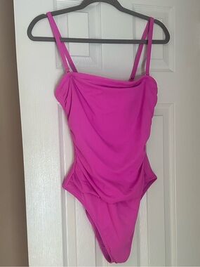 Shade & Shore Hot Pink Ruched One Piece Swimsuit large